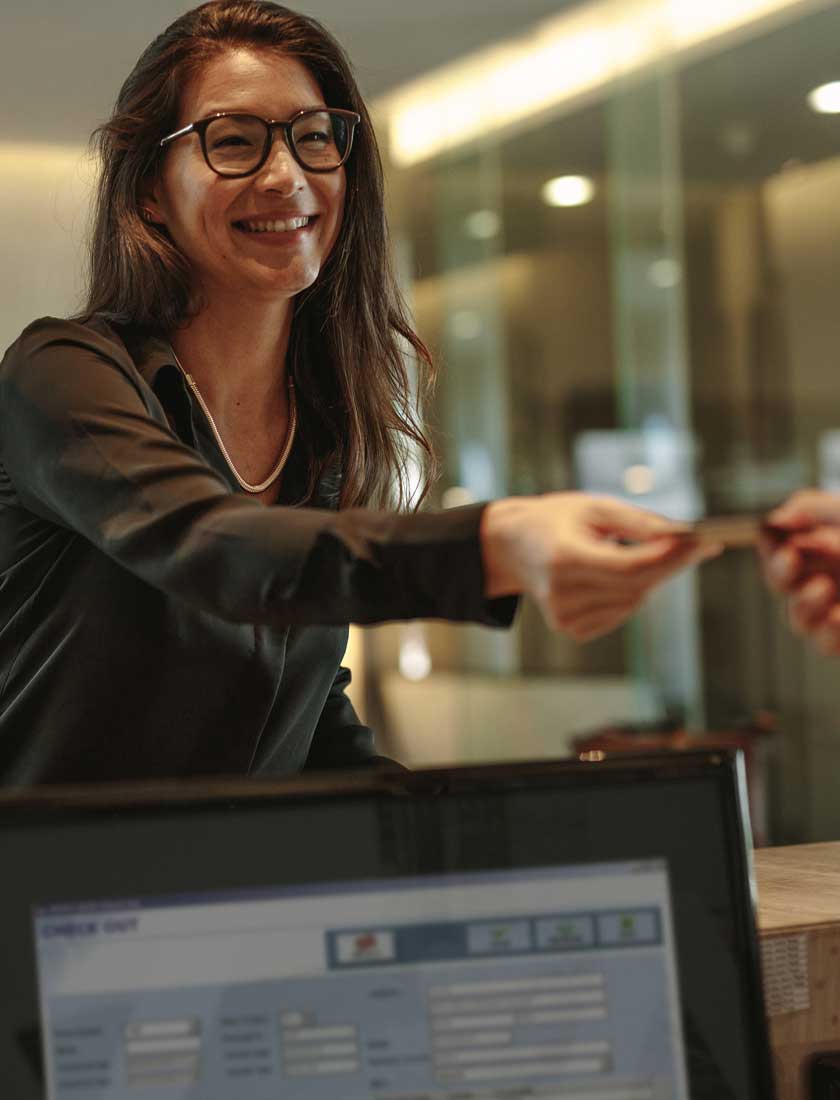 Paying with a credit card.